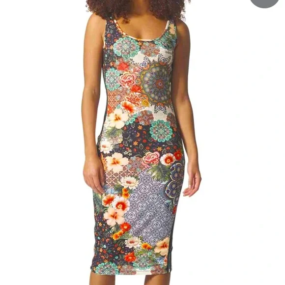 ADIDAS X Farm Rio Collab Jardim Floral Tank Sleeveless Midi Dress SIZE XS